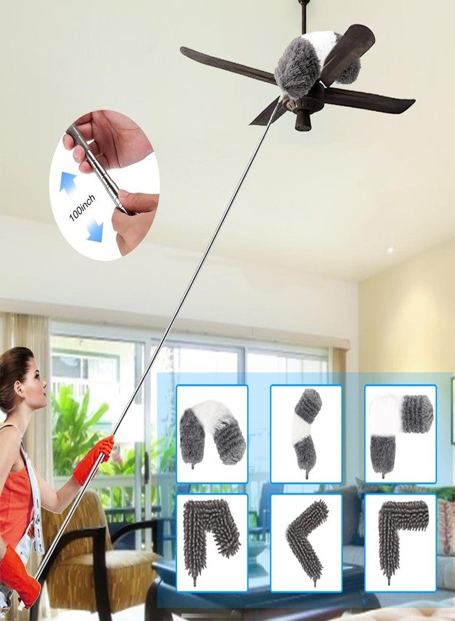 ShineMe 6pack Duster with Extension Pole, Reusable Microfiber Duster with Telescoping Pole & Different Duster Head for Cleaning High Ceilings, Walls, Fans, Cobweb, Gap, Blind, Furniture, Cars... - Image 2